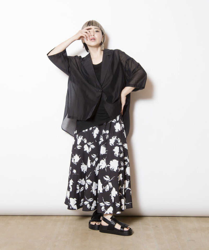  「プリントセミマーメイドスカート」|フレア|