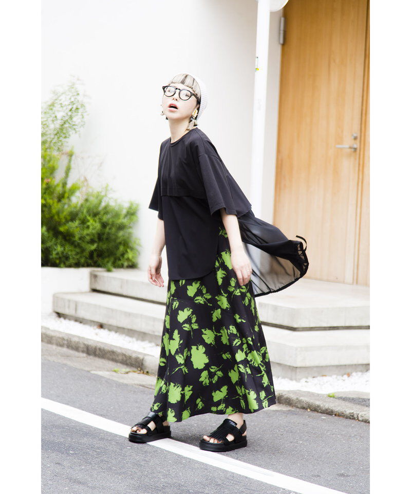  「プリントセミマーメイドスカート」|フレア|