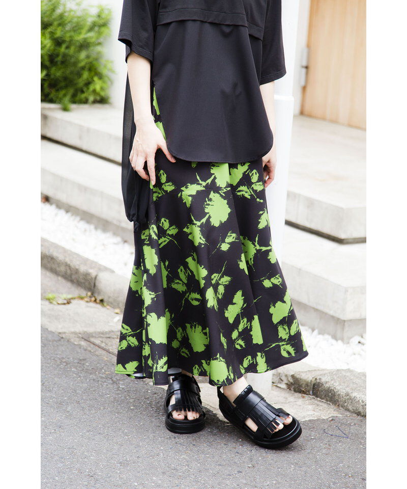  「プリントセミマーメイドスカート」|フレア|