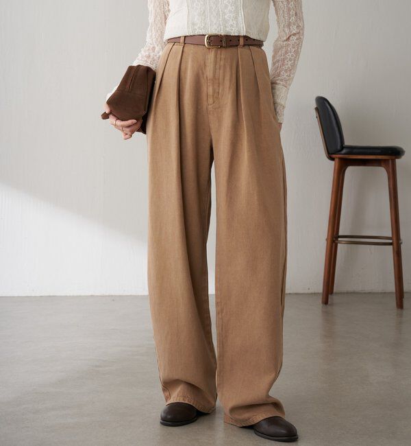  「Q.anosチャームタックデニムパンツ」|デニム|ベージュ
