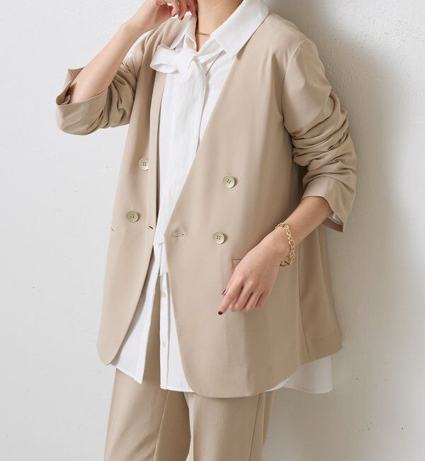  「【リバイバル】ジャージノーカラーダブルジャケット/セレモニー」|スーツ|