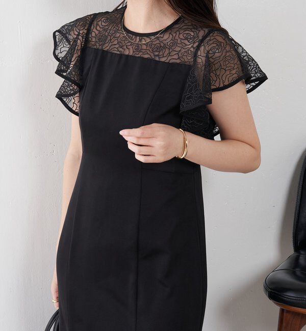  「刺繍レースマットサテンワンピース」|ワンピース|