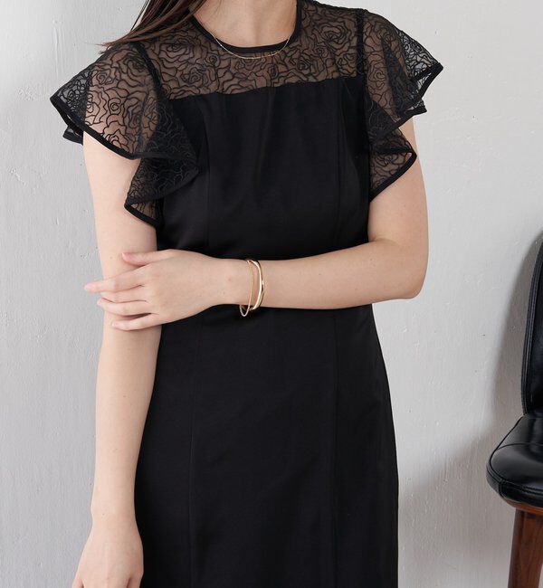  「刺繍レースマットサテンワンピース」|ワンピース|