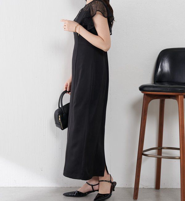  「刺繍レースマットサテンワンピース」|ワンピース|