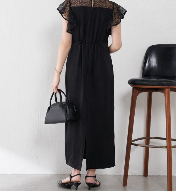  「刺繍レースマットサテンワンピース」|ワンピース|