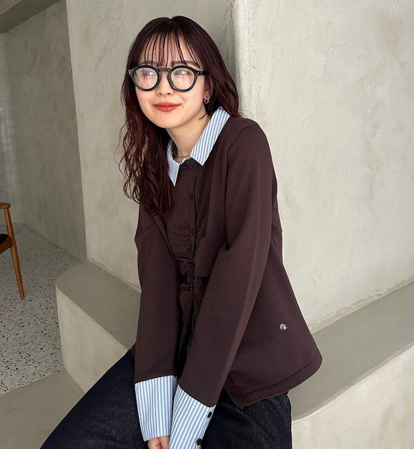  「【＠___s_m17企画】ストライプ付け襟配色ニット」|Tシャツ・カットソー|