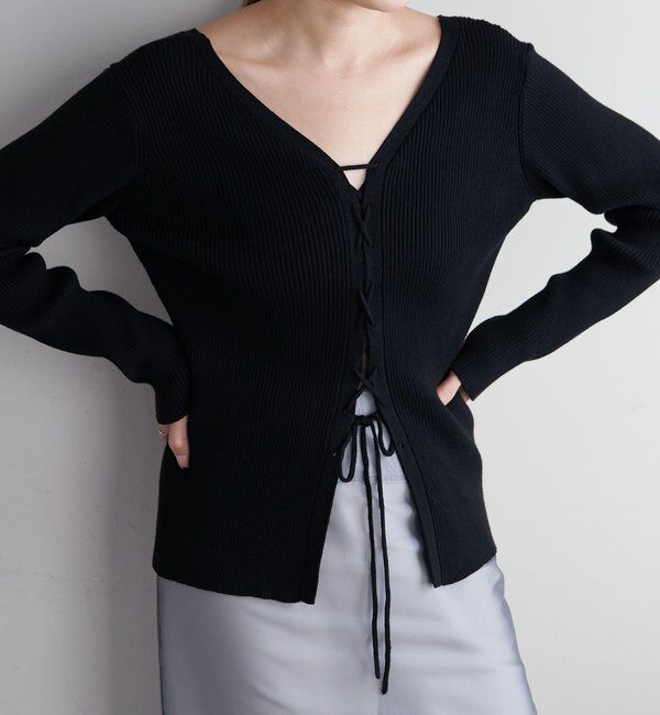  「【前後２WAY仕様】レースアップニット」|パーカー|ブラック