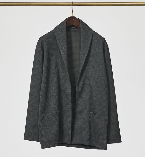 ABAHOUSE「【ボタンレス】千鳥柄フクレガジャガード　ショールカラー カーディガン」|カーディガン|チャコールグレー