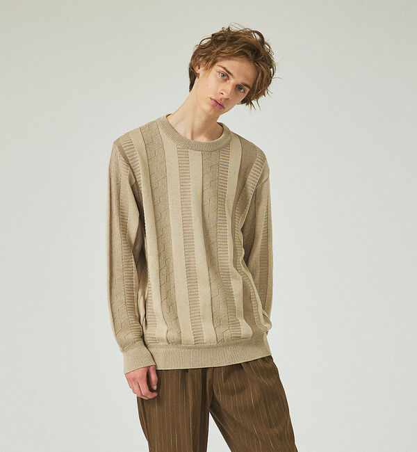 ABAHOUSE「ジオメトリック ストライプ プルオーバーニット」|ニット・セーター|ベージュ