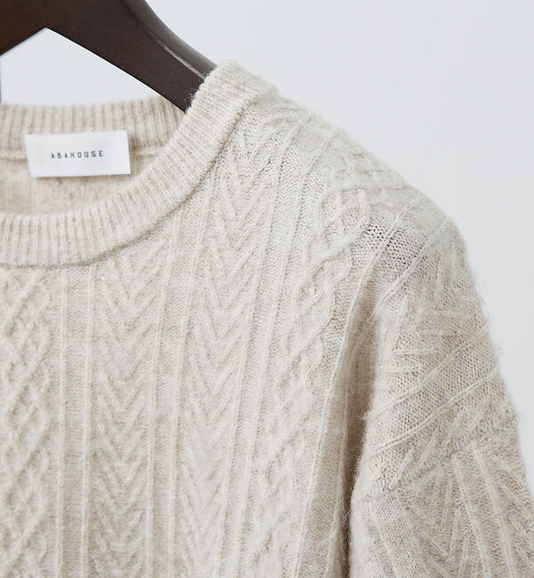 ABAHOUSE「シャギーアラン メランジ ニット / クルーネックプルオーバー」|ニット・セーター|アイボリー