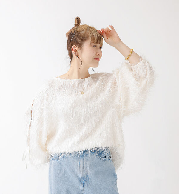 Rouge vif「フェザージャガードスリーブリボンブラウス」|シャツ・ブラウス|