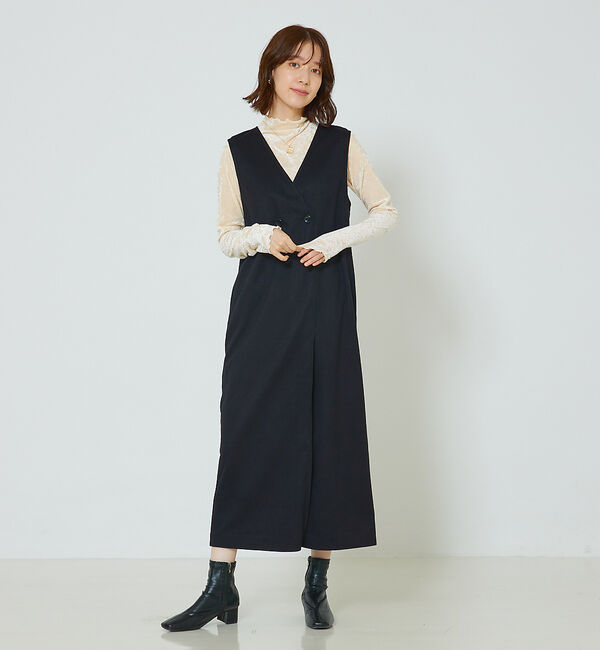 abahouse mavie「【大人のいちまんワンピ】ウォームジャージージレ風ジャンスカ」|ジャンパースカート|