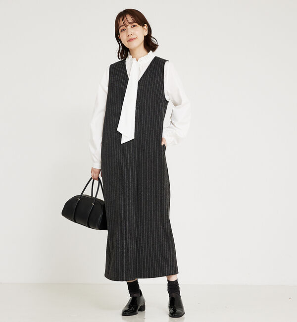 abahouse mavie「【大人のいちまんワンピ】ウォームジャージージレ風ジャンスカ」|ジャンパースカート|