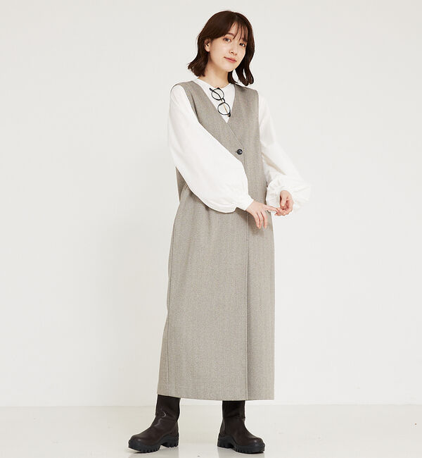 abahouse mavie「【大人のいちまんワンピ】ウォームジャージージレ風ジャンスカ」|ジャンパースカート|