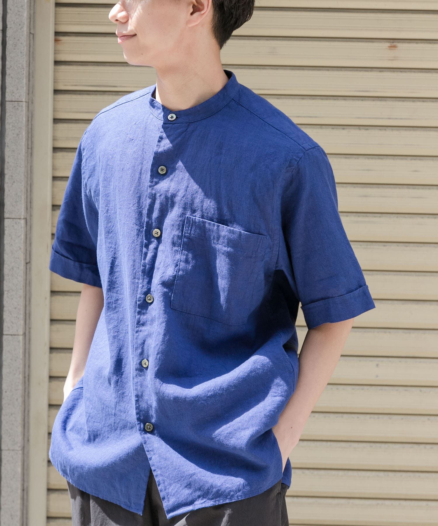 URBAN RESEARCH DOORS「FORK&SPOON　コットンリネンショートスリーブシャツ」|シャツ・ブラウス|ブルー