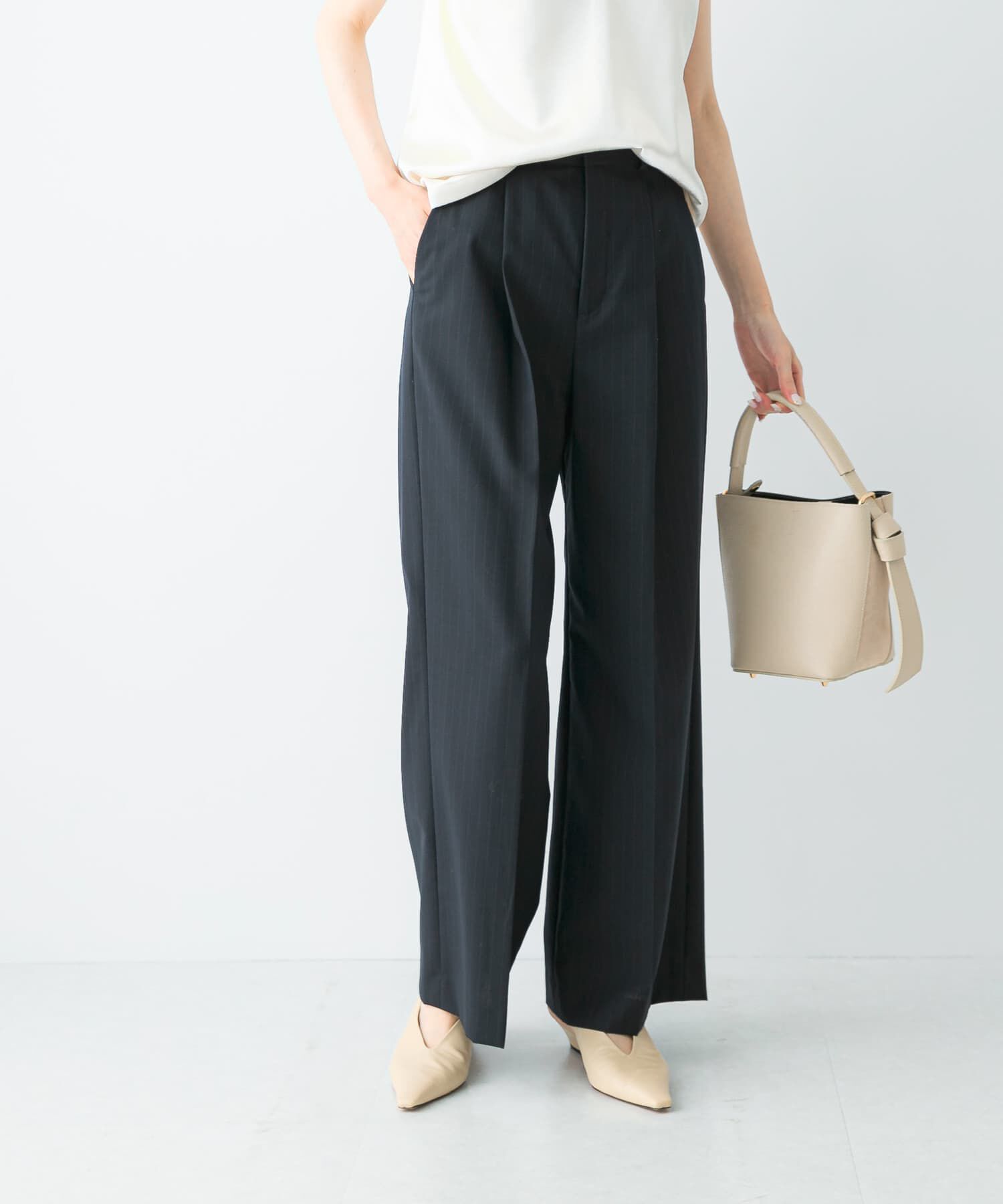 URBAN RESEARCH ROSSO「ウール混防シワハイウエストワイドスラックス」|その他|ネイビー