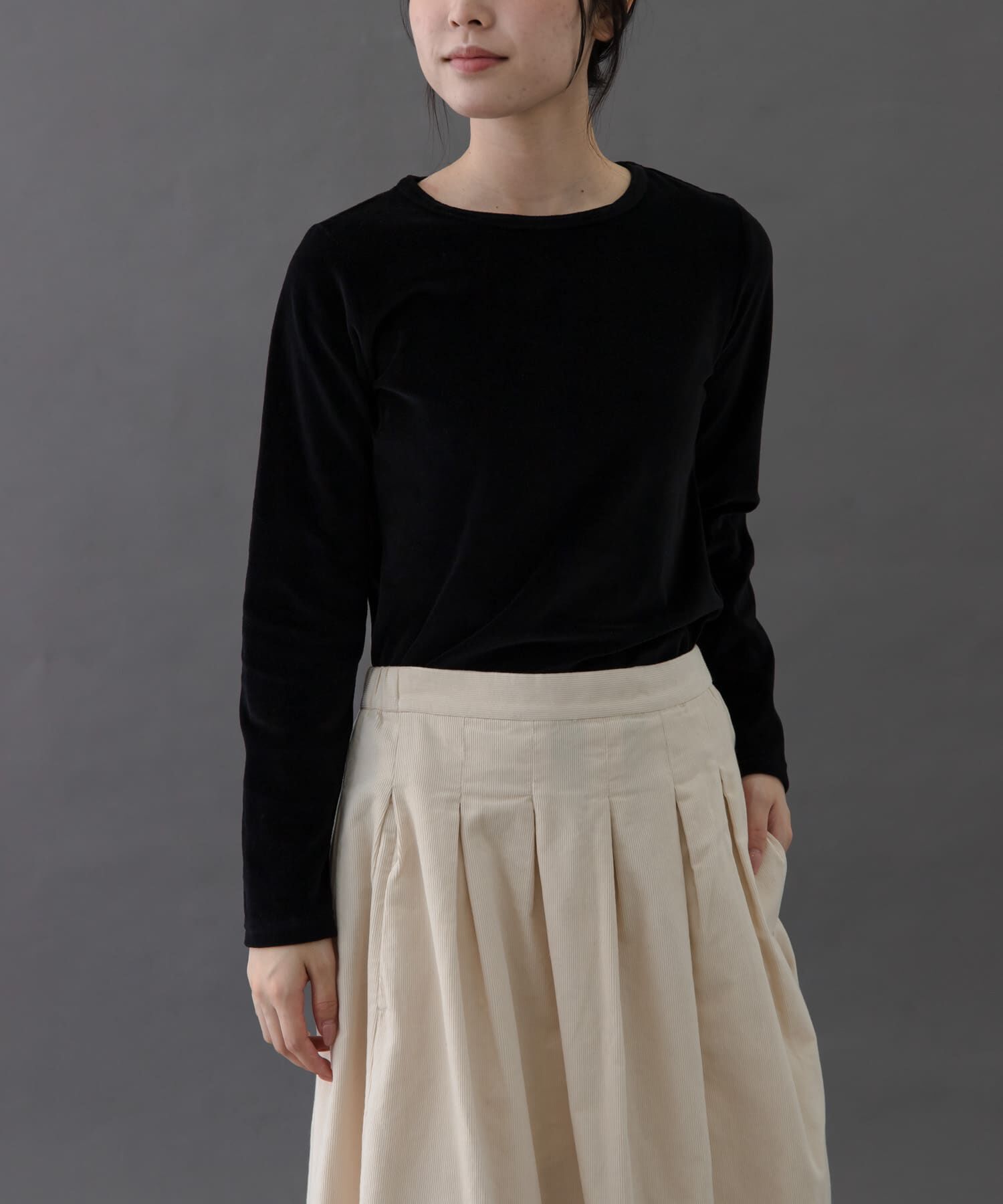 URBAN RESEARCH DOORS「FORK&SPOON　ベロアロングスリーブTシャツ」|Tシャツ・カットソー|ブラック