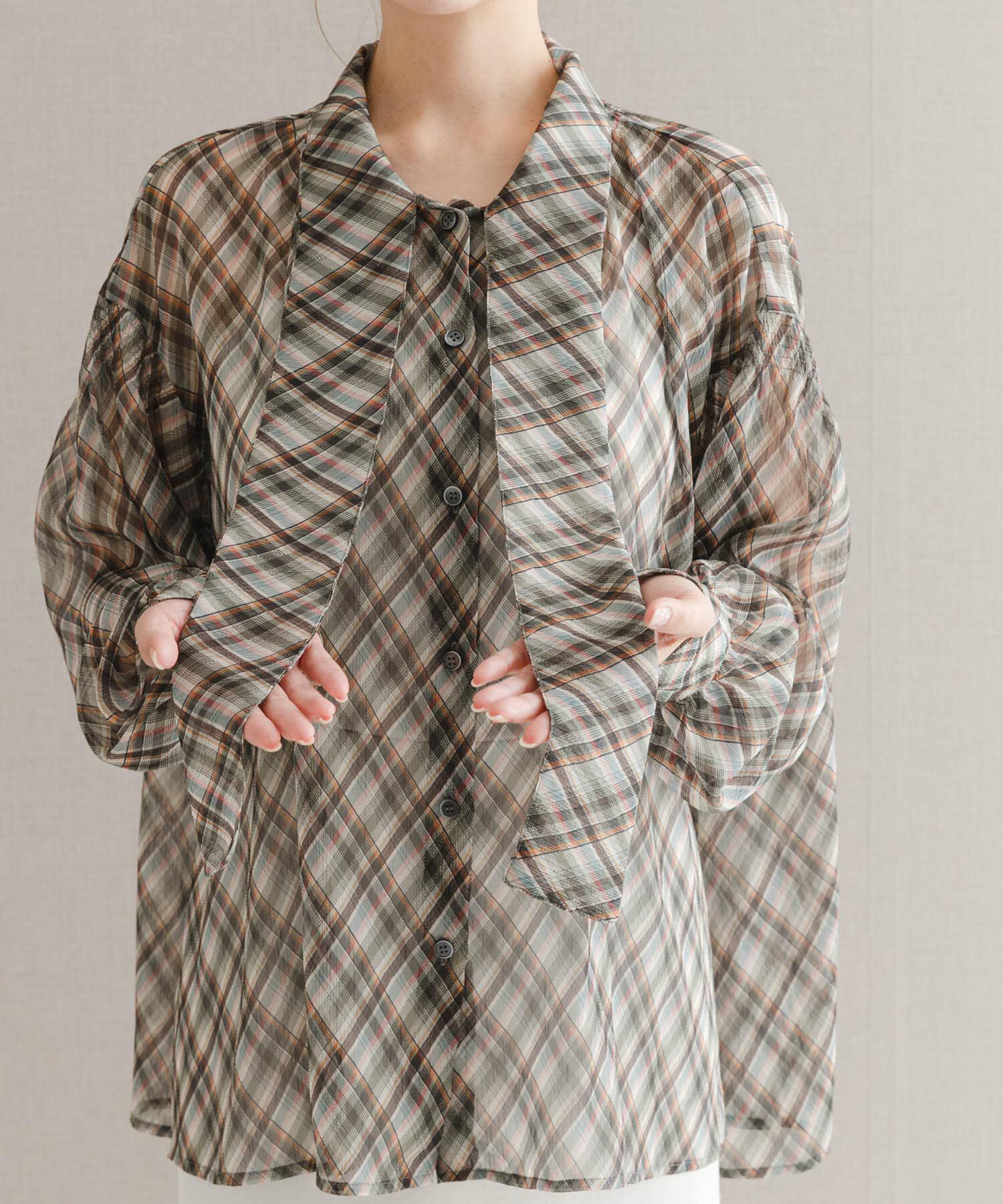 URBAN RESEARCH ROSSO「チェックボウタイボリュームブラウス」|シャツ・ブラウス|