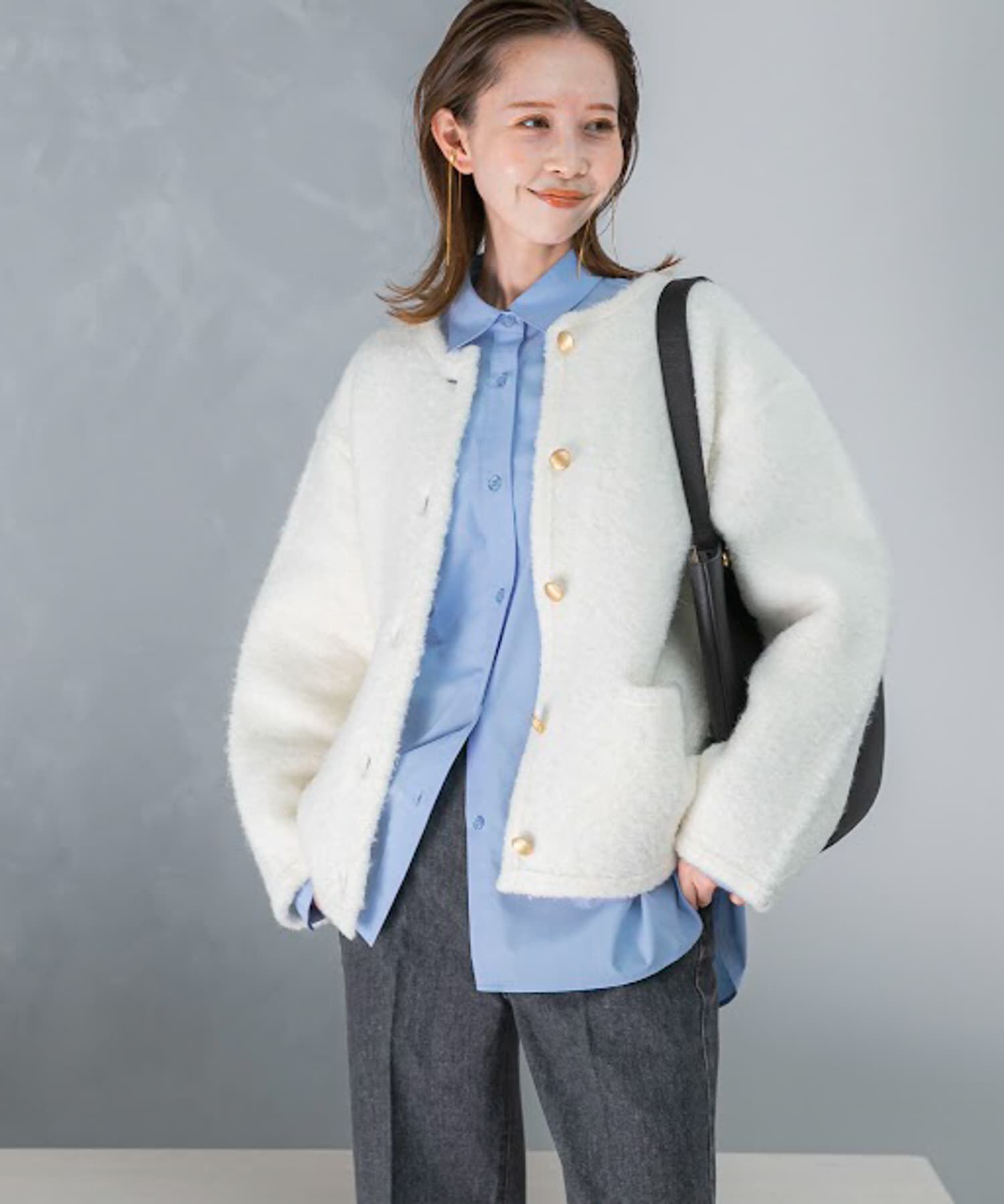 URBAN RESEARCH ROSSO「『WEB/一部店舗限定』ウール混ブークレニットジャケット」|ノーカラーコート|