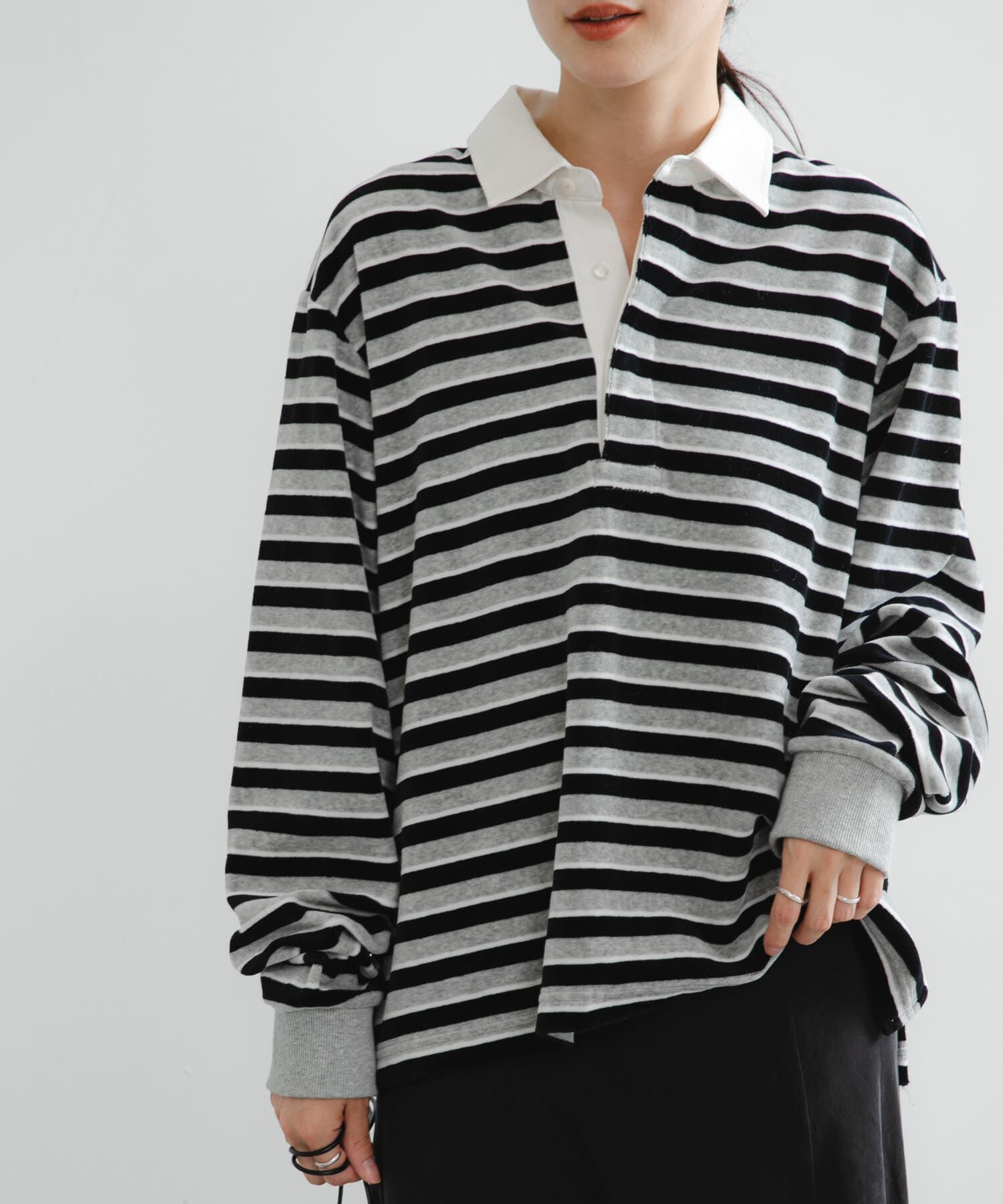 URBAN RESEARCH「『UR TECH』ベロアボーダーラガーシャツ」|Tシャツ・カットソー|