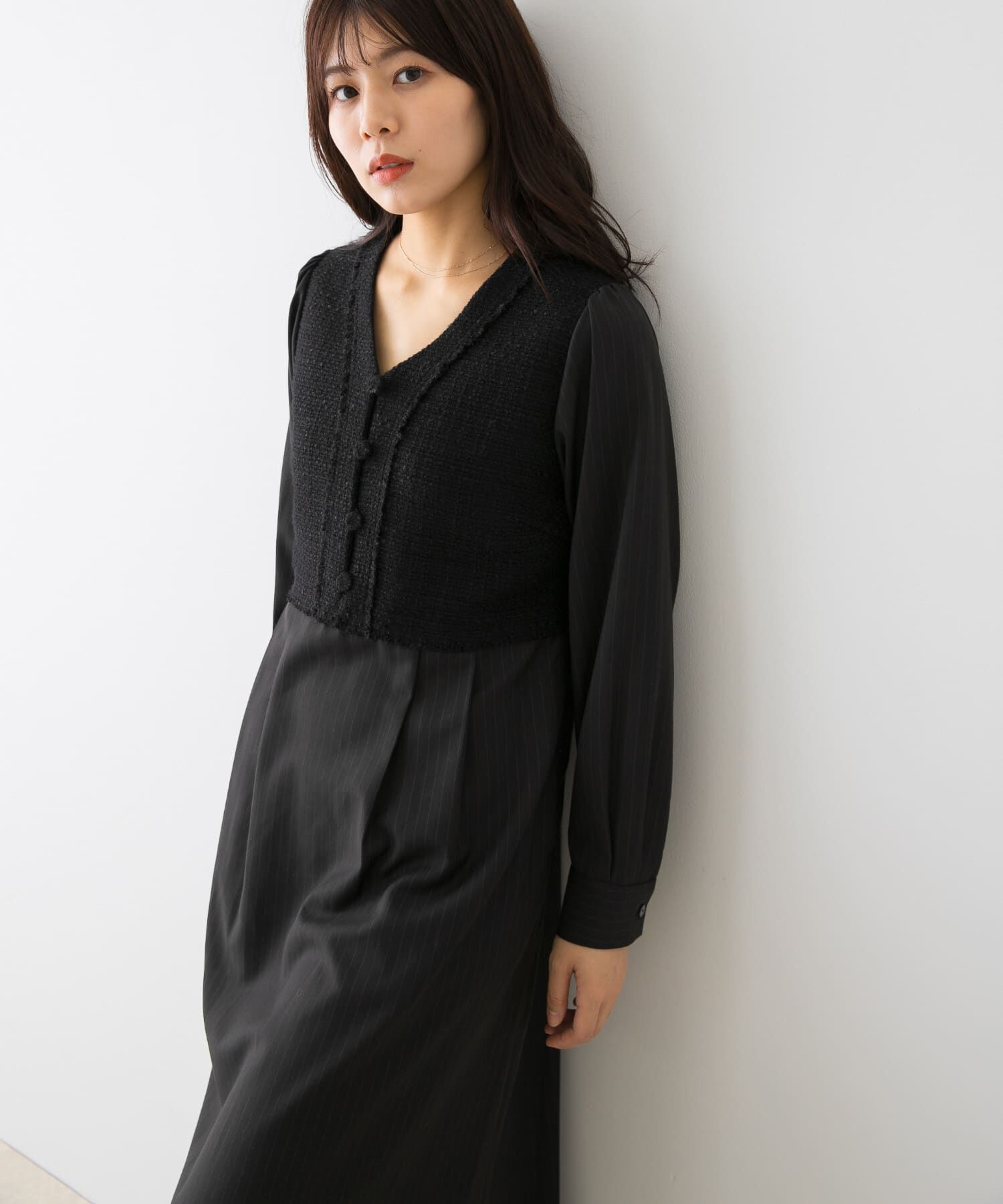 URBAN RESEARCH ROSSO「F by ROSSO　ツイードドッキングワンピース」|ワンピース|ブラック系その他