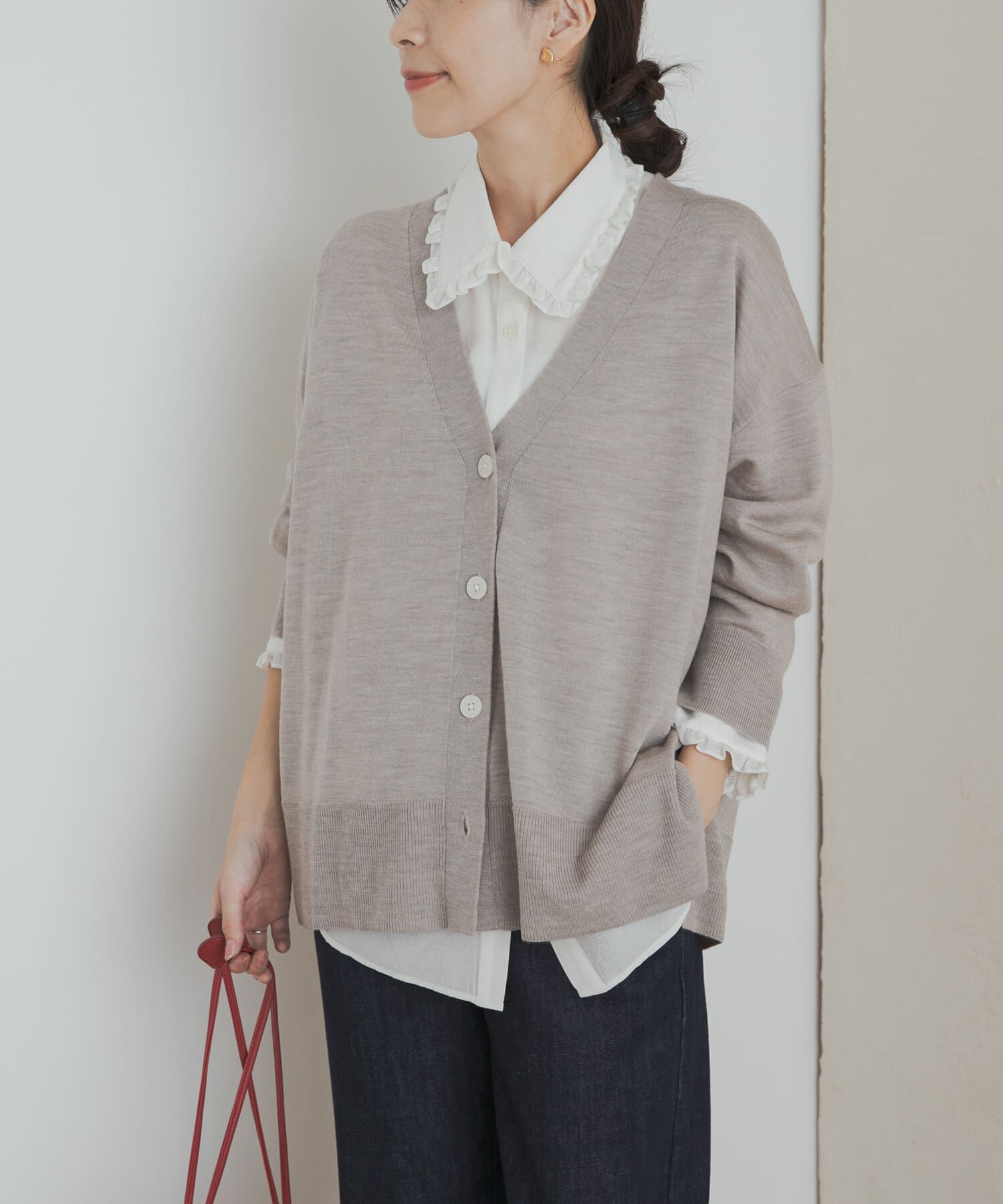 URBAN RESEARCH DOORS「ウォッシャブルウールVネックワイドカーディガン」|カーディガン|