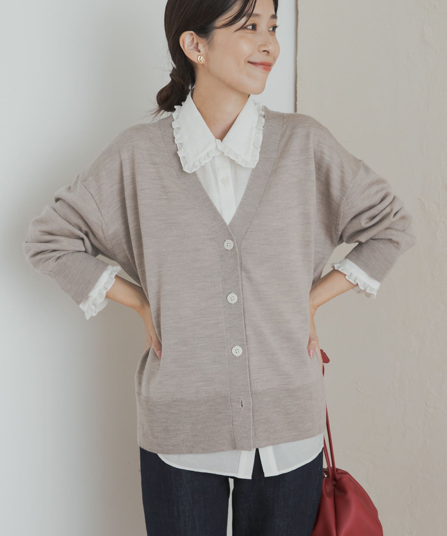 URBAN RESEARCH DOORS「ウォッシャブルウールVネックワイドカーディガン」|カーディガン|