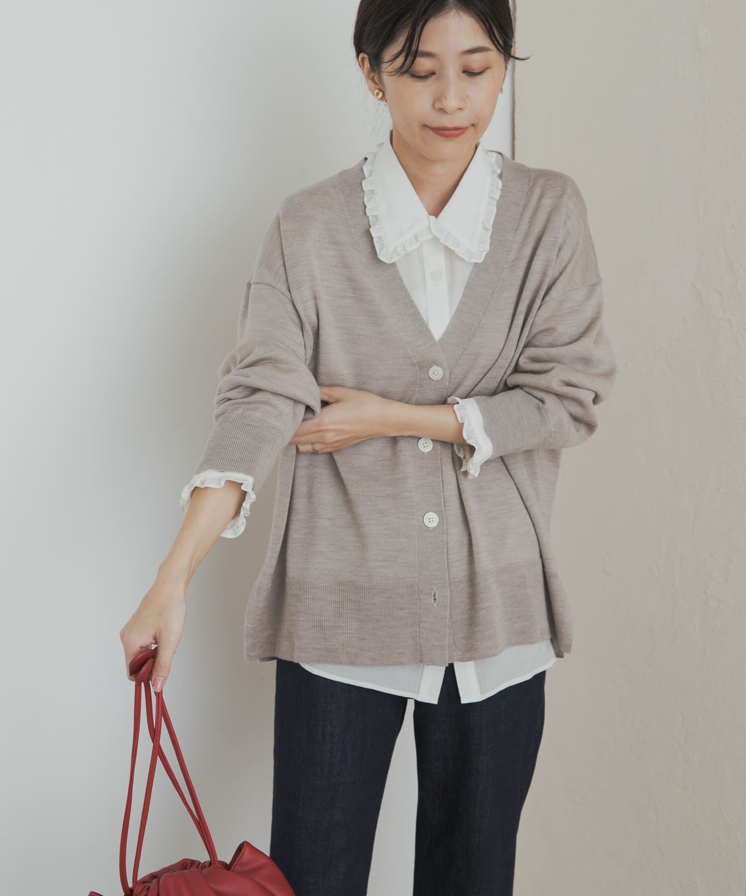 URBAN RESEARCH DOORS「ウォッシャブルウールVネックワイドカーディガン」|カーディガン|