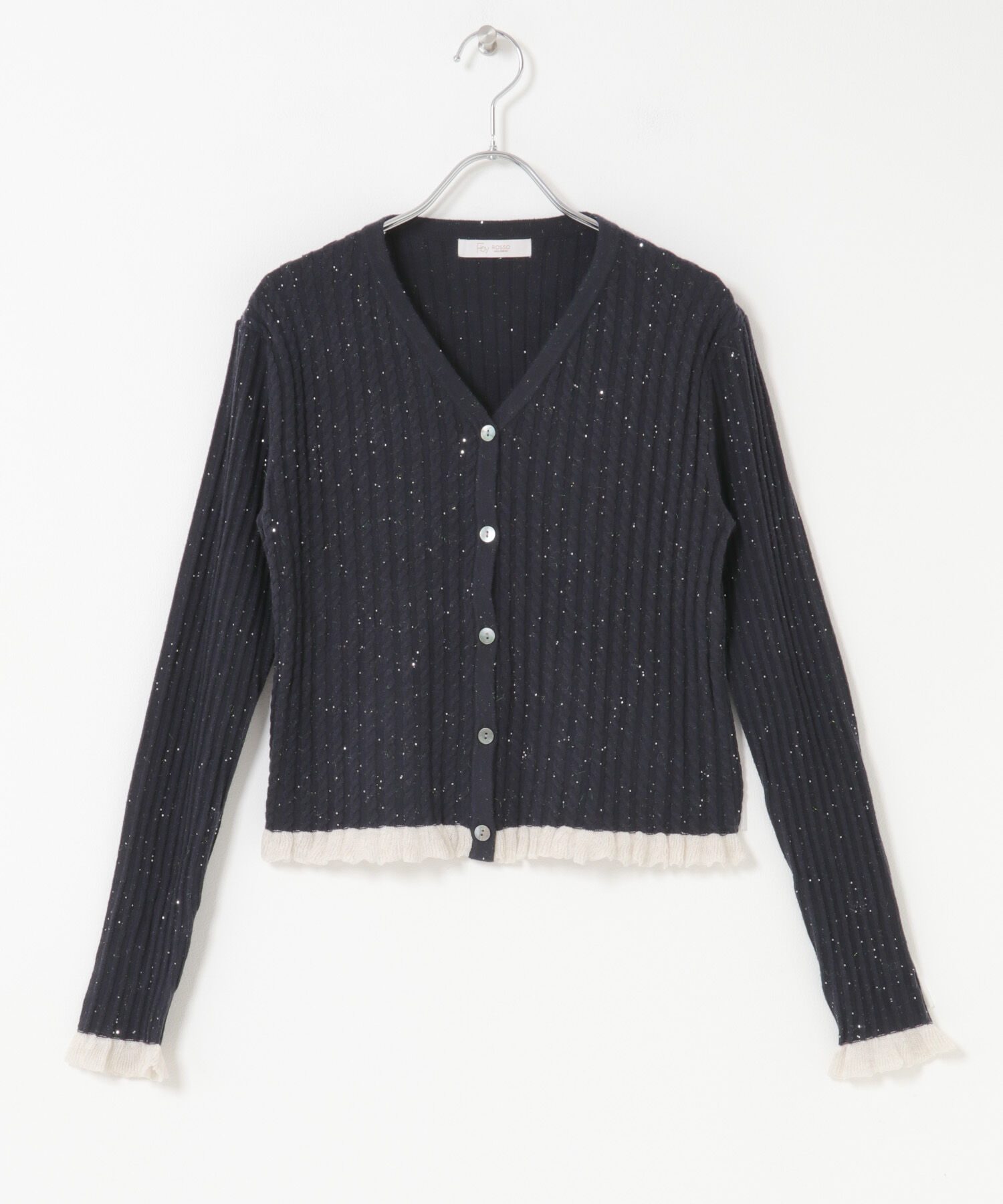 URBAN RESEARCH ROSSO「F by ROSSO　スパンコールフリルリブカーディガン」|カーディガン|
