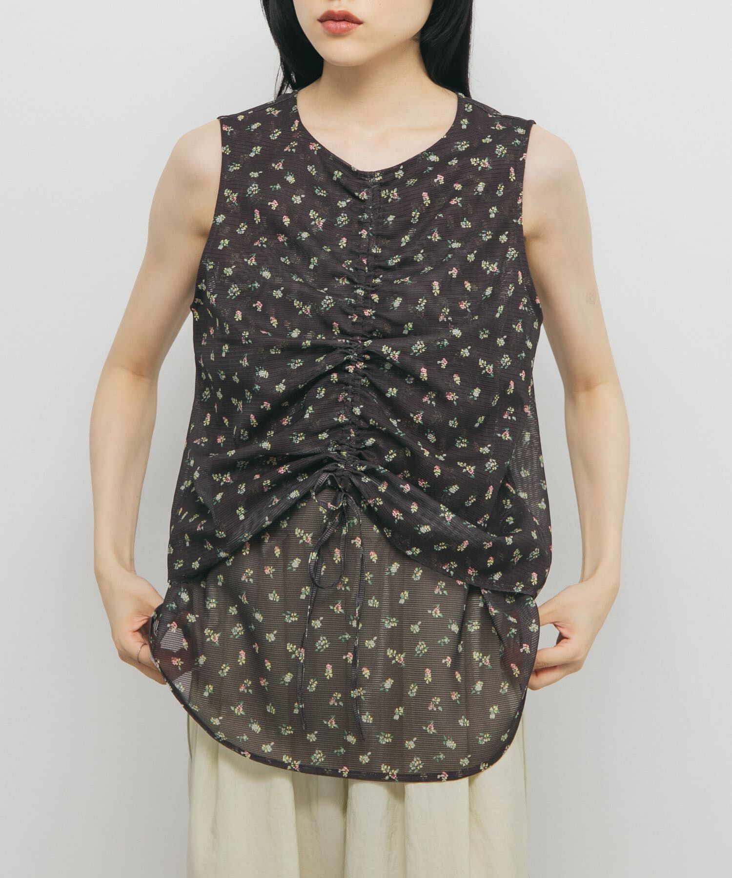  「フラワープリントメッシュトップス」|シャツ・ブラウス|