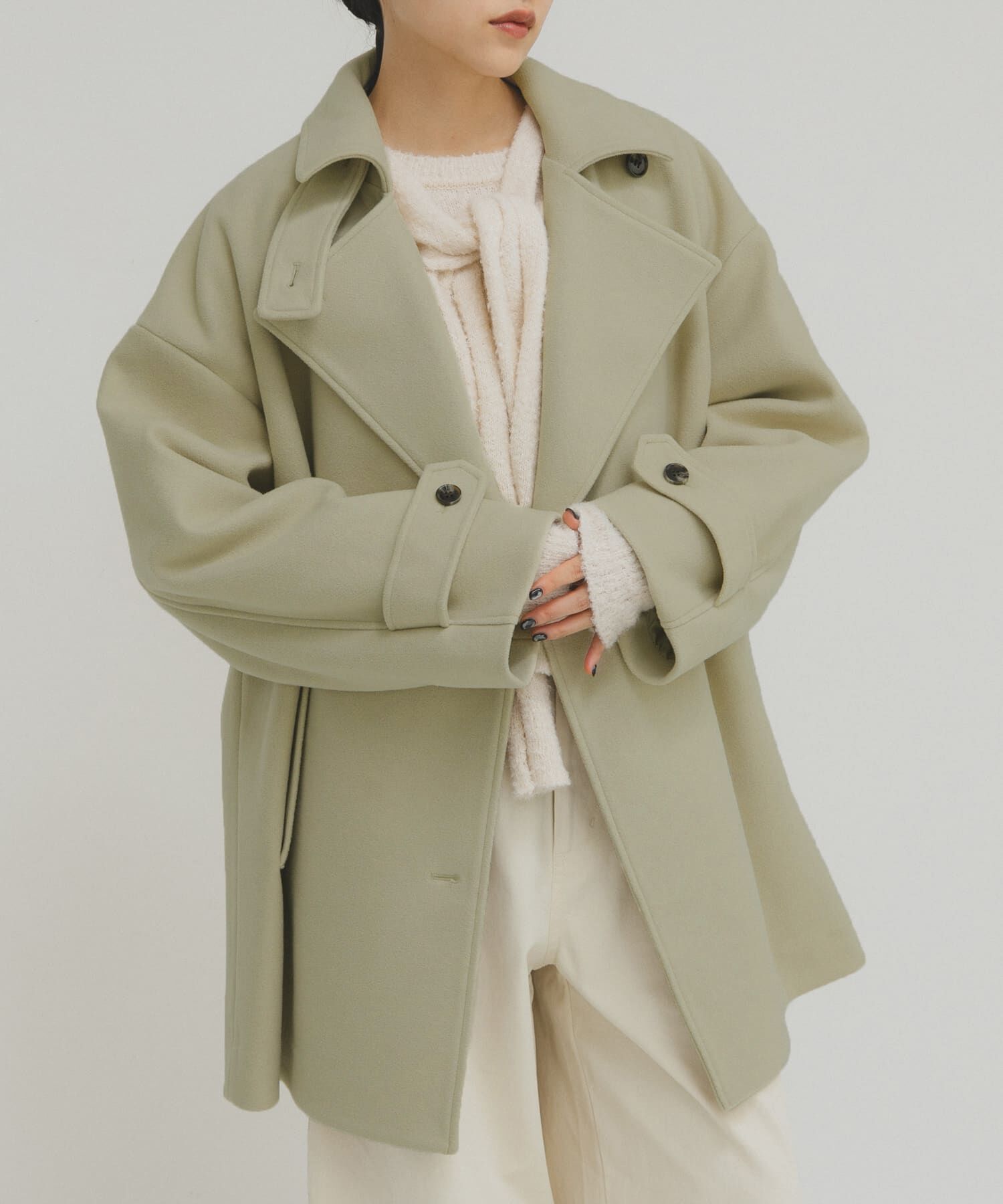  「BIGカラーミドルコート」|ノーカラーコート|