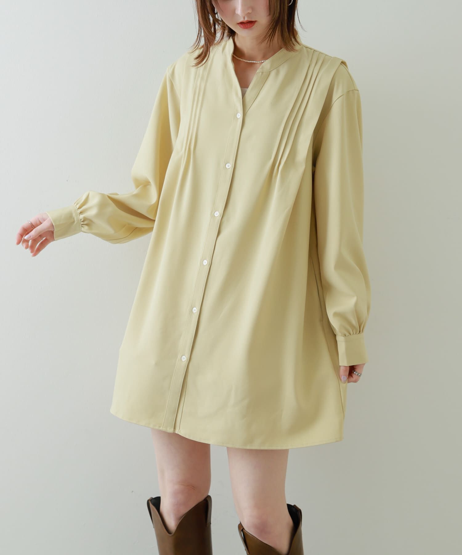 SENSE OF PLACE by URBAN RESEARCH「『Shortサイズあり』タックシャツワンピース」|ワンピース|ベージュ