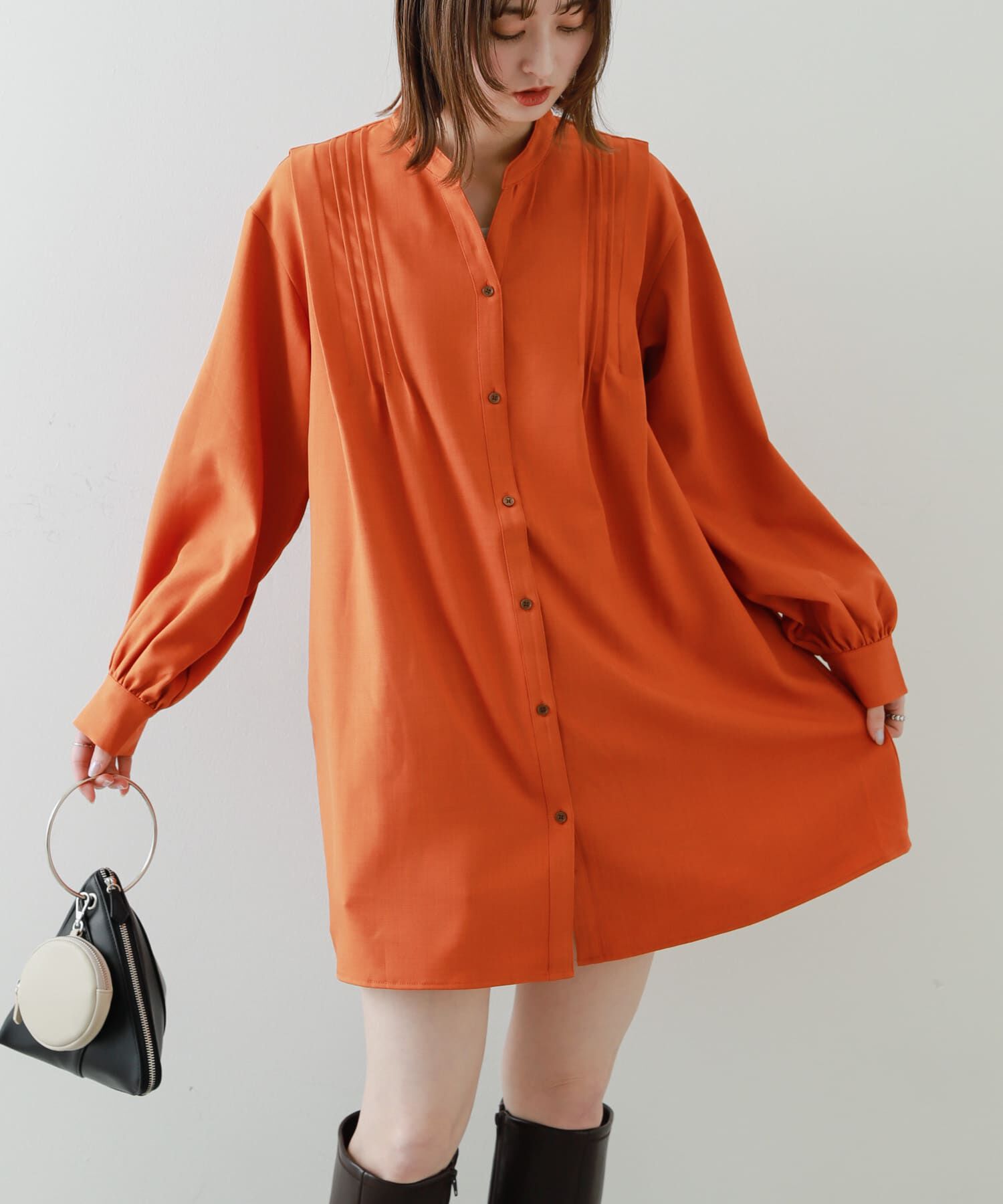 SENSE OF PLACE by URBAN RESEARCH「『Shortサイズあり』タックシャツワンピース」|ワンピース|オレンジ