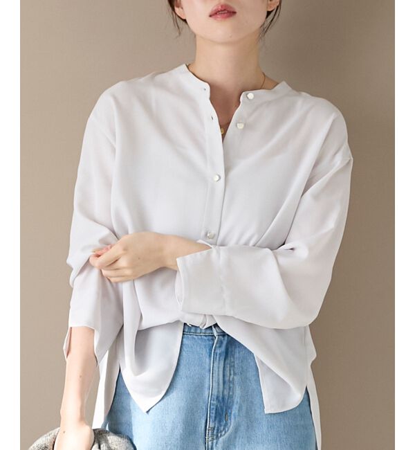  「2WAYジョーゼット長袖ブラウス」|シャツ・ブラウス|L／グレー