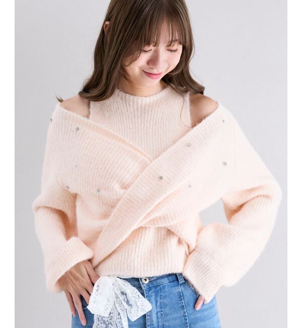  「オープンショルダーカシュクールニット」|ニット・セーター|