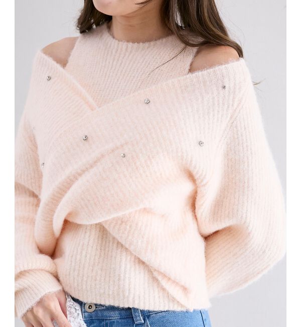  「オープンショルダーカシュクールニット」|ニット・セーター|