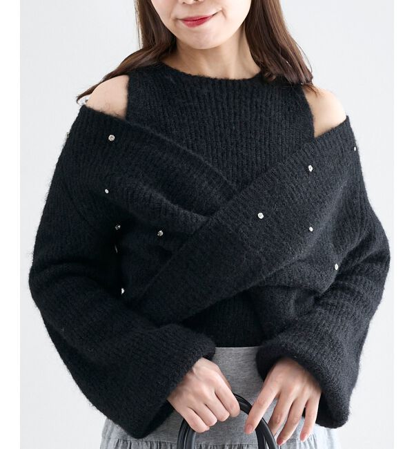  「オープンショルダーカシュクールニット」|ニット・セーター|