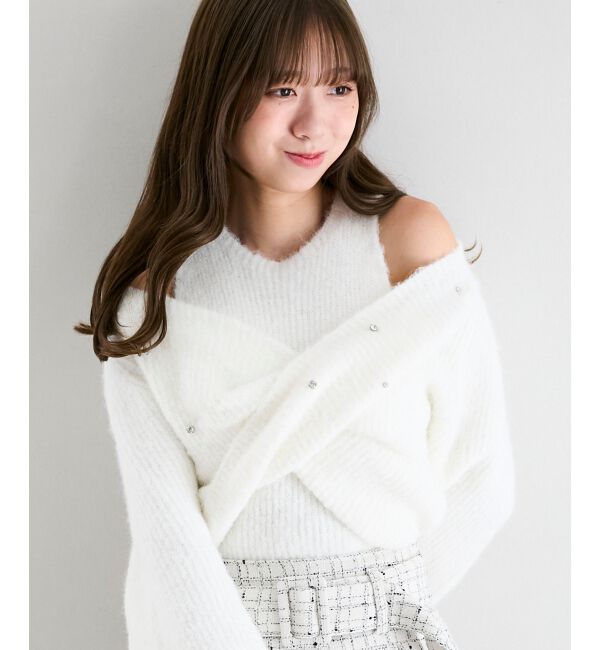  「オープンショルダーカシュクールニット」|ニット・セーター|