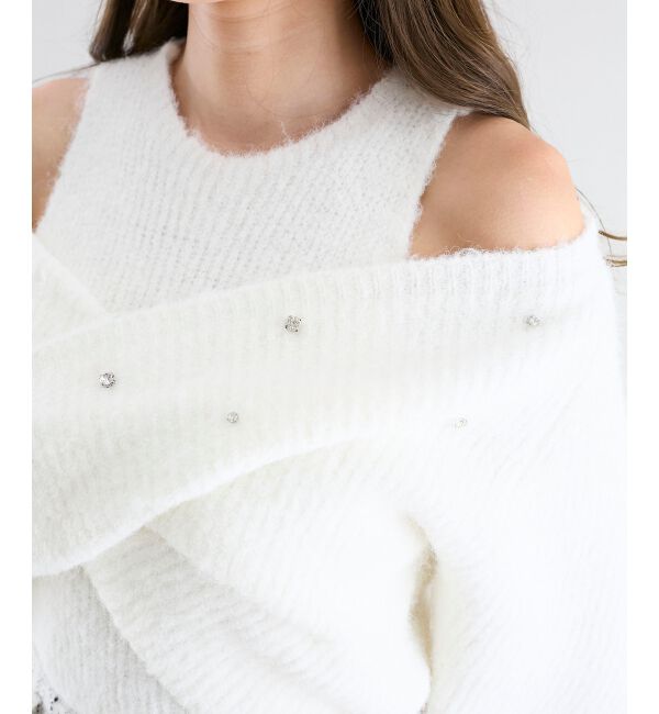  「オープンショルダーカシュクールニット」|ニット・セーター|