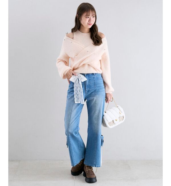  「オープンショルダーカシュクールニット」|ニット・セーター|