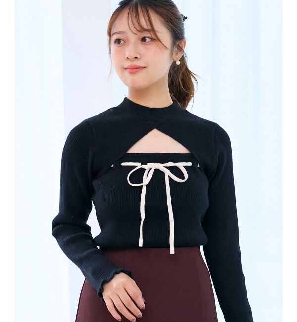  「デコルテオープンリボンニット」|ニット・セーター|