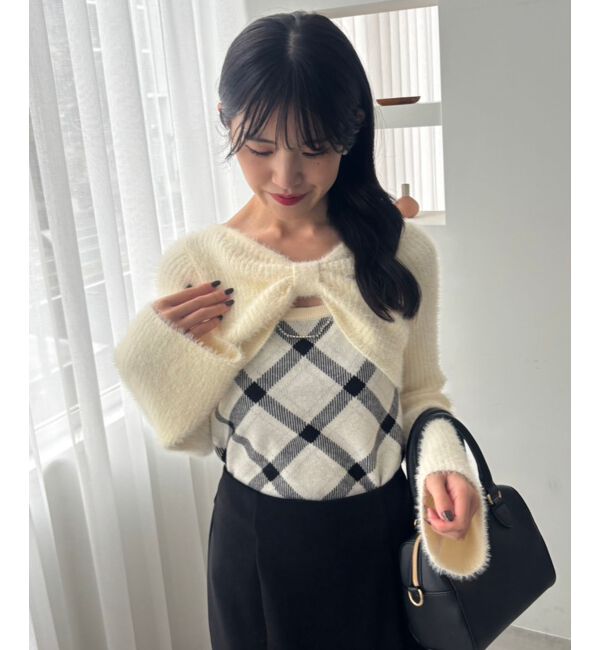  「&infin;リボンボレロドッキングニット」|ニット・セーター|