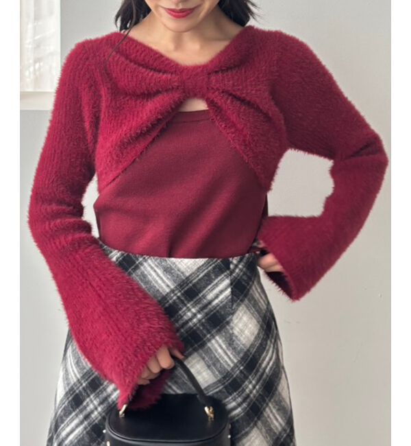  「&infin;リボンボレロドッキングニット」|ニット・セーター|ボルドー