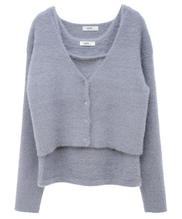 earth music&ecology「SET2点ラメフェザーカーディガン+インナー」|カーディガン|