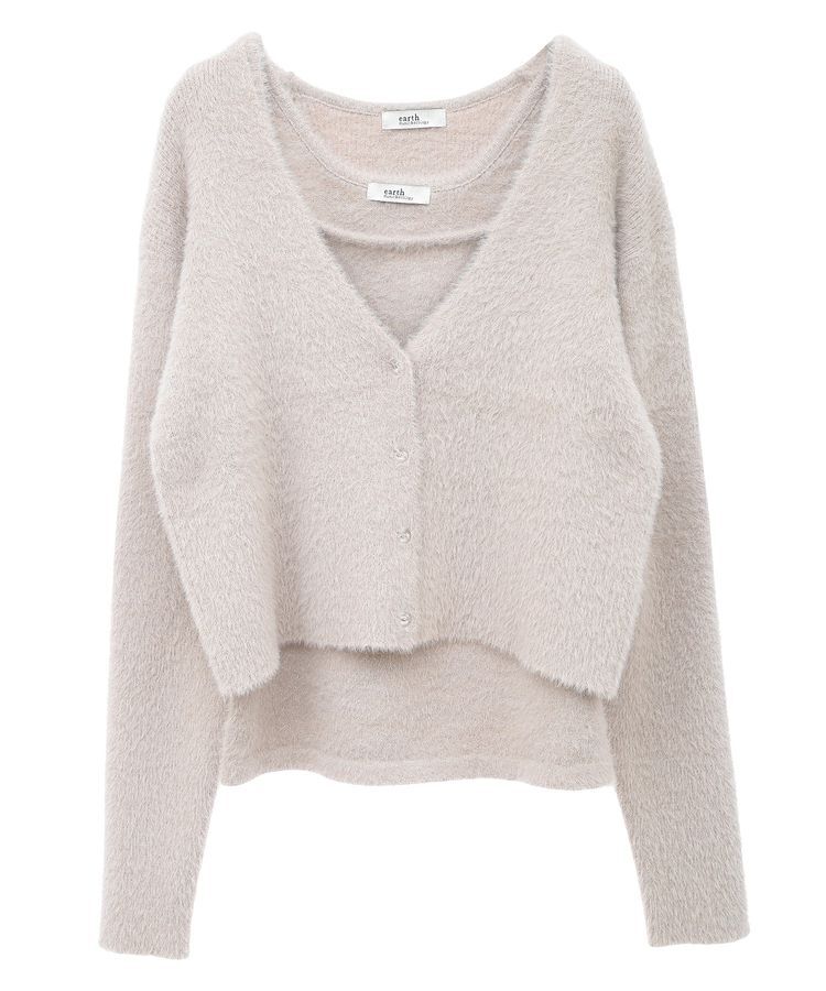 earth music&ecology「SET2点ラメフェザーカーディガン+インナー」|カーディガン|