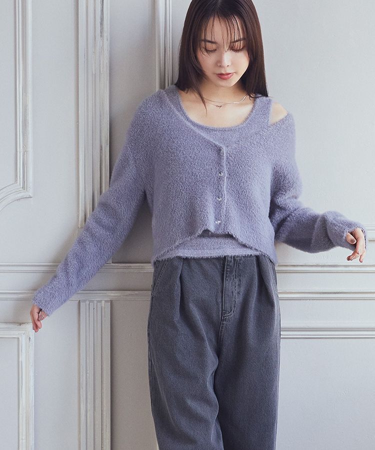 earth music&ecology「SET2点ラメフェザーカーディガン+インナー」|カーディガン|