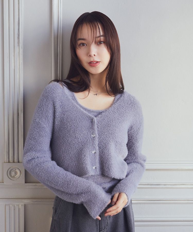earth music&ecology「SET2点ラメフェザーカーディガン+インナー」|カーディガン|Charcoal Gray
