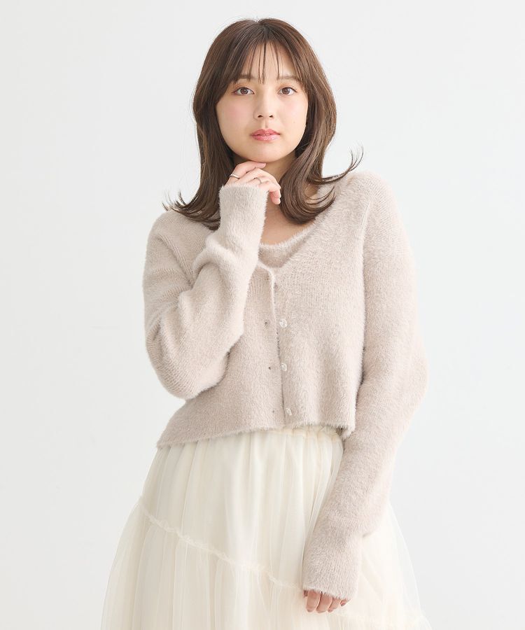 earth music&ecology「SET2点ラメフェザーカーディガン+インナー」|カーディガン|Pink Beige