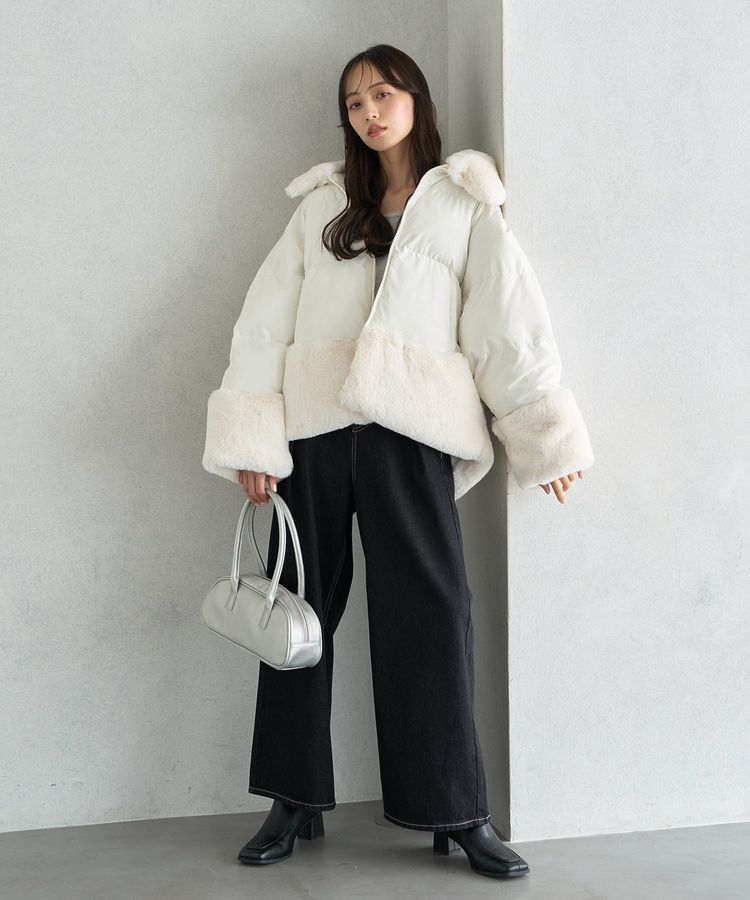 earth music&ecology「フードファー中綿ショートコート」|ブルゾン・スタジャン|