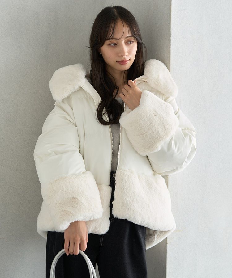 earth music&ecology「フードファー中綿ショートコート」|ブルゾン・スタジャン|